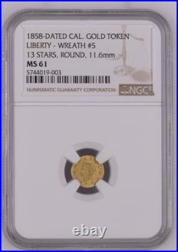 RARE 1858 1/2 California Fractional Gold / NGC MS61 W#5 / POP 7 R. 7
