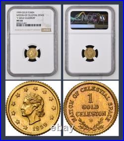 RARE 1959 Nation of Celestial Space, 1 Gold Celeston / NGC MS64/ HR6 Cal Gold