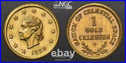 RARE 1959 Nation of Celestial Space, 1 Gold Celeston / NGC MS64/ HR6 Cal Gold