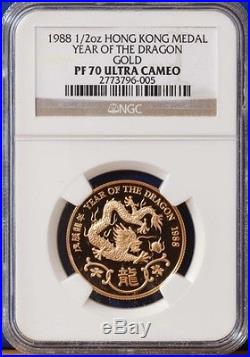 RARE 1988 Hong Kong Gold Dragon PROOF Coin NGC PF70