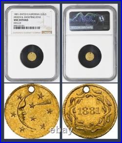 Rare 1881 (1/2) Moon & Shooting Star California Gold / Ngc Unc Hr6