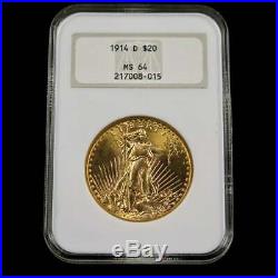 Rare 1914 D 20 Dollar Saint Gaudens Double Eagle Gold Coin NGC MS64