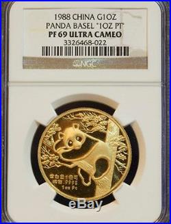 Rare 1988 CHINA Gold Panda SWISS Basel Coin AU PT ERROR NGC PF69 Certify