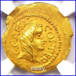 Roman Julius Caesar Gold AV Aureus Coin 46 BC Certified NGC Choice AU (Ch AU)