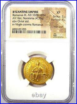 Romanus III AV Gold Nomisma Jesus Christ Coin 1028 AD NGC XF (EF) 5/5 Strike