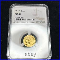 SASA 1926 Indian $2.50 Gold Coin NGC MS64