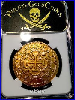 SPAIN 1701 8 ESCUDOS DOUBLOON NGC 58 ONLY 1 KNOWN KING Philip GOLD COIN TREASURE