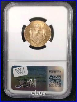 SPAIN, GOLD 25 PESETAS 1881 (81) MSM WITHOUT BEARD NGC MS 64 Error 4519