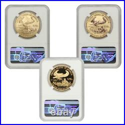 Set of 3 2006-W Gold Eagles NGC MS70, PF70, PF70UCAM 20th Anniv. $50 Eagle coins