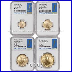 Set of 4 2021 Gold Eagles NGC MS70 First Day of Issue FDOI American Eagle Type 1