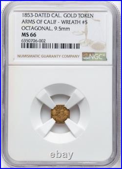 Sharp Strike 1853 Oct California Gold, Arms of Calif / NGC MS66 / OldWestGold