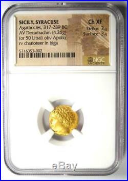 Sicily Syracuse AV Gold Agathocles Decadrachm Apollo Coin 317 BC NGC Choice XF