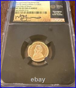 South Africa 2018 1/10 oz Gold Krugerrand NGC PF-70 Ult. Cameo with signature