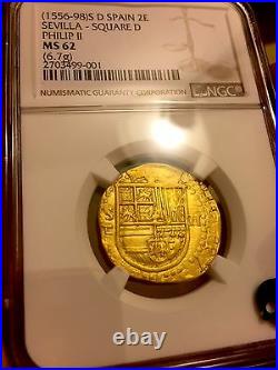 Spain 1556-98 2 Escudos Ngc 62 Pirate Gold Coins Atocha Era Shipwreck Treasure