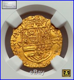 Spain 1 Escudo 1556-80 Gold Cob Doubloon Ngc Unc Dets! Likely Golden Fleece Coin