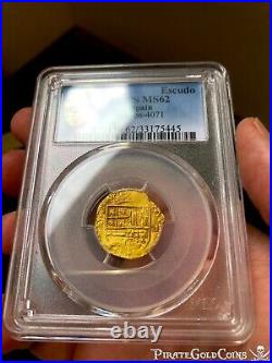 Spain 1 Escudo 1556-80 Seville Pirate Gold Coins Pcgs 62 Shipwreck Treasure