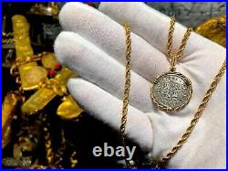 Spain 1 Real 1735 14kt Bezel Pirate Gold Coins Treasure Jewelry Necklace Pendant