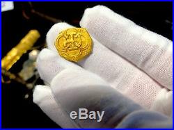 Spain 2 Escudos 1556-98 Full Cross Raw Pirate Gold Coins Treasure Doubloon Cob
