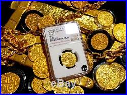 Spain 2 Escudos Philip II Ngc 61 Gold Treasure Pirate Coin Shipwreck Doubloons