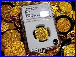 Spain 2 Escudos Philip II Ngc 61 Gold Treasure Pirate Coin Shipwreck Doubloons