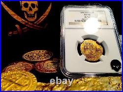 Spain 2 Escudos Rarely Dated 1595! Ngc 50 Gold Doubloon Cob Coin Treasure