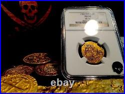 Spain 2 Escudos Rarely Dated 1595! Ngc 50 Gold Doubloon Cob Coin Treasure
