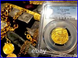 Spain 4 Escudos 1630-55 Brute Style Pcgs 62 Pirate Gold Coins Doubloon Treasur