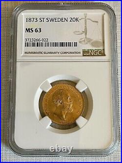 Sweden 1873 20 Kronor Gold NGC MS63 SKU# 6280