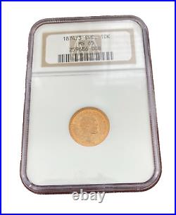 Sweden 1874/3 Gold 10 Kronor NGC MS65