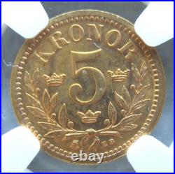 Sweden 1901-EB Gold 5 Kronor NGC MS-64