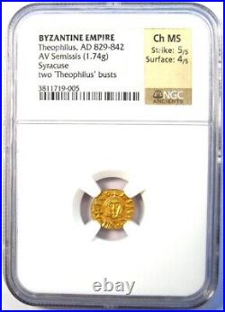 Theophilus AV Semissis Gold Coin 829-842 AD NGC Choice MS UNC 5/5 Strike