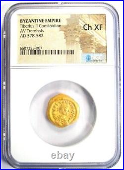 Tiberius II Constantine AV Tremissis Gold Coin 578-582 AD NGC Choice XF (EF)