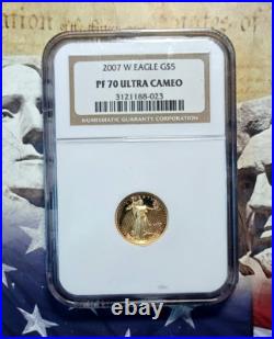 Top PoP 2007 W Gold American Eagle $5 NGC PF70 Ulta Cameo Brown Label 1/10Gold