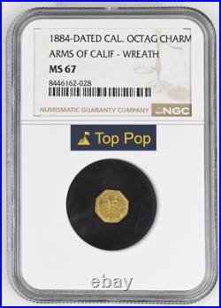 Top Pop! 1884 California Fractional Gold, Arms Of Calif / Ms67 Ngc, Peg Leg Bear