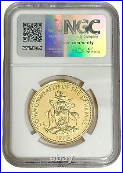 Top Pop 1975/73 Bahamas Gold $100 Parrot Independence 0.2895 oz Coin NGC MS 70