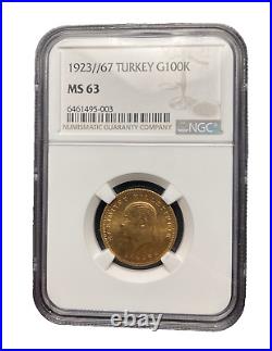 Turkey 1923/67 Gold 100 Kurush NGC MS63