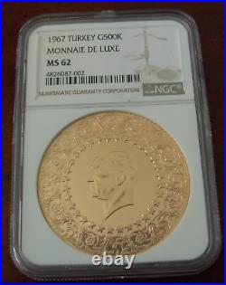 Turkey 1967 Gold 500 Kurush NGC MS62 Monnaie De Luxe