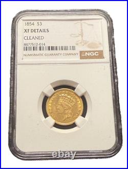 US 1854 Gold $3 NGC XF Details Three Dollar Piece