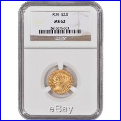 US Gold $2.50 Indian Head Quarter Eagle NGC MS62 Random Date
