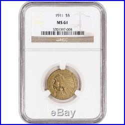 US Gold $5 Indian Head Half Eagle NGC MS61 Random Date