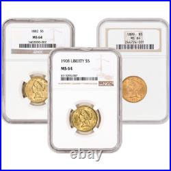 US Gold $5 Liberty Head Eagle NGC MS64 Random Date and Label