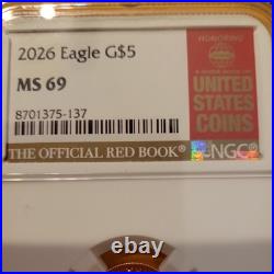 U. S. Mint 2026 American Eagle $5 Gold 1/10 oz NGC MS69 Red Book 8699437-053