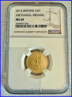 Ukraine 2013 Archangel Michael 5 Hryven 1/4 oz Gold NGC MS69 Sku# 4271 Ukraine 2013 Archangel Michael 5 Hryven 1/4 oz Gold NGC MS69 Sku# 4271