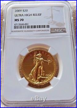 Ultra High Relief Double Eagle $20 Gold 2009 NGC MS-70 withOGP Mint Box & COA