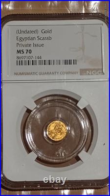 Undated Gold Egyptian Scarab Private Issue Coin, NGC Graded MS 70