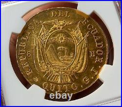 Very Raregold Coin 8 Escudos Quito (ecuador) Year 1852/0 Ngc Au58