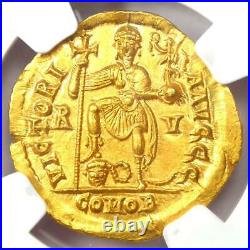 Western Roman Valentinian III AV Solidus Gold Coin 425-455 AD NGC MS (UNC)