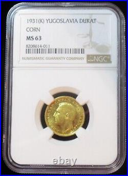 Yugoslavia Alexander I gold Corn Countermarked Ducat 1931-(k) MS63 NGC