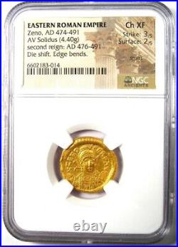 Zeno AV Solidus Gold Eastern Roman Empire Coin 474-491 AD NGC Choice XF (EF)